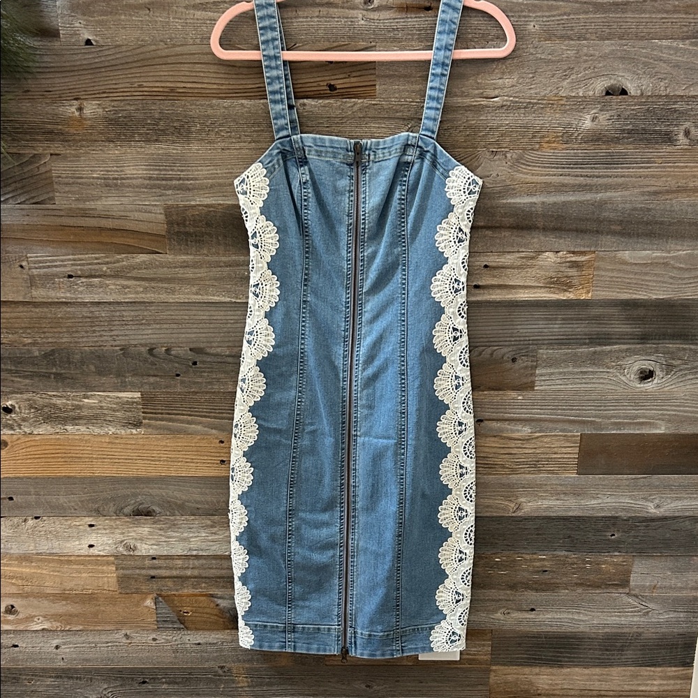 Ramy Brook Kathryn Denim Lace Midi Dress Size 4 NWT